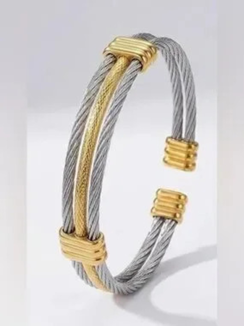 New Anthropologie Two-Tone Cable Cuff Bracelet  Silver & Gold